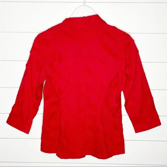 Lafayette 148 New York Textured Button Front Cotton Stretch Shirt Red Size 2 - Picture 6 of 9